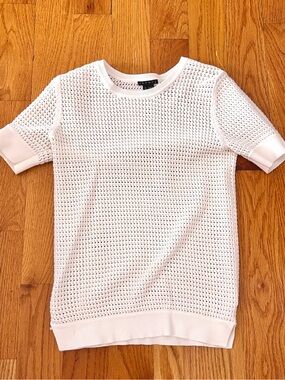 Theory White Textured Knit Top Short Sleeve Waffle Minimalist Size S